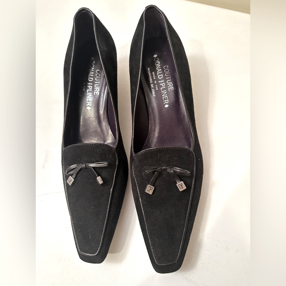 DONALD PLINER couture black suede with black leather thin trim around shoe.NWOT